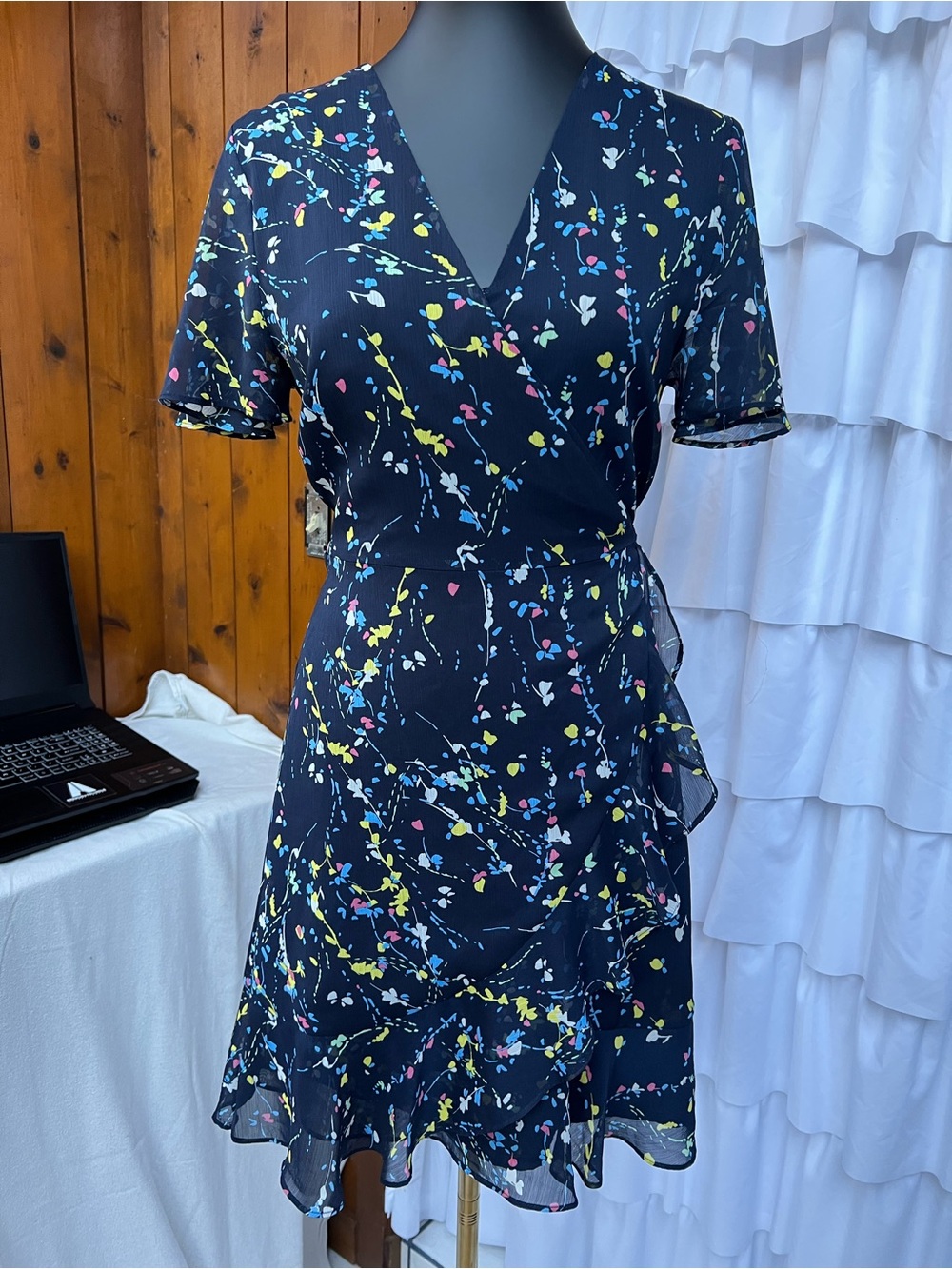Banana Republic Navy Floral Wrap-Style Mini Dress